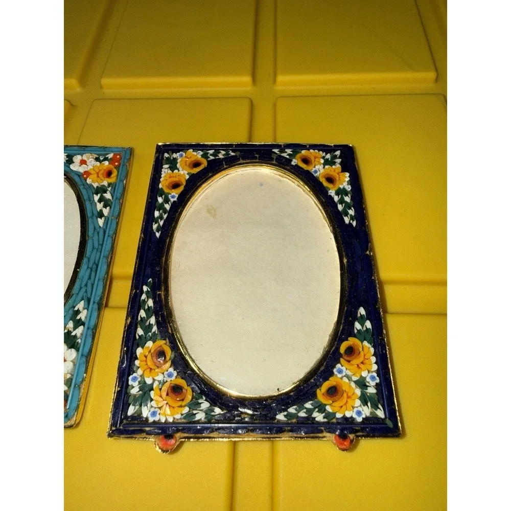 Lot Of 2 Vintage Italian‎ Micro Mosaic Millefiori Mini Floral Photo Frames